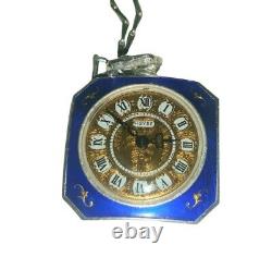 Montre suisse ancienne ninyse en argent 925 et décor en laque bleue et motifs