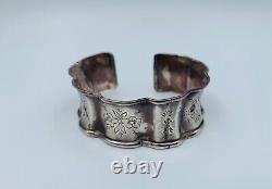 Obracelet Ancien Argent Massif Poincon Tete Minerve Grave Fleur 17 Grammes W1112