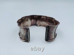 Obracelet Ancien Argent Massif Poincon Tete Minerve Grave Fleur 17 Grammes W1112