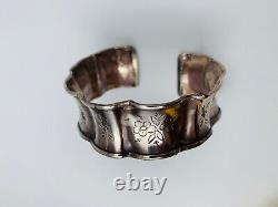 Obracelet Ancien Argent Massif Poincon Tete Minerve Grave Fleur 17 Grammes W1112