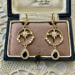 Ok VÉRITABLE SAPHIR, Topaze, OR, ARGENT, BELLES BOUCLES D'OREILLES ANCIENNES