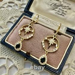 Ok VÉRITABLE SAPHIR, Topaze, OR, ARGENT, BELLES BOUCLES D'OREILLES ANCIENNES