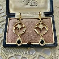 Ok VÉRITABLE SAPHIR, Topaze, OR, ARGENT, BELLES BOUCLES D'OREILLES ANCIENNES