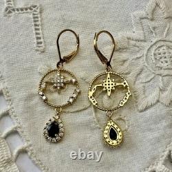 Ok VÉRITABLE SAPHIR, Topaze, OR, ARGENT, BELLES BOUCLES D'OREILLES ANCIENNES