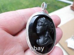 PENDENTIF-Camée à l'antique en pâte de verre ancien-Argent massif 925/silver