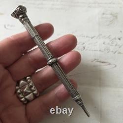 PORTE MINE STYLO CRAYON ARGENT Calendrier Sceau Ancien XIXè