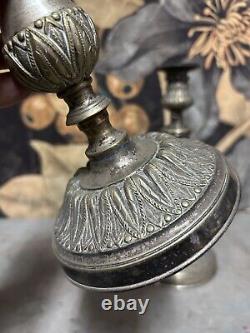 Paire de Bougeoir Chandelier Bronze Argenté Louis XV XVI Ancien Lampe Empire