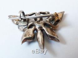 Papillon insecte Broche argent massif + turquoise Bijou ancien silver brooch