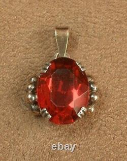 Pendentif Ancien Art Deco En Or 18k & Argent Massif Pierre Rouge Poincon Mixte