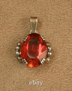 Pendentif Ancien Art Deco En Or 18k & Argent Massif Pierre Rouge Poincon Mixte