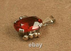 Pendentif Ancien Art Deco En Or 18k & Argent Massif Pierre Rouge Poincon Mixte