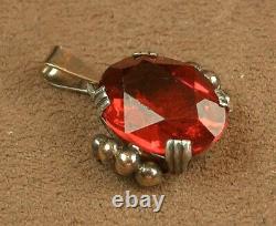 Pendentif Ancien Art Deco En Or 18k & Argent Massif Pierre Rouge Poincon Mixte