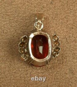 Pendentif Ancien Art Deco En Or 18k & Argent Massif Pierre Rouge Poincon Mixte