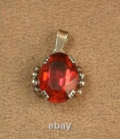 Pendentif Ancien Art Deco En Or 18k & Argent Massif Pierre Rouge Poincon Mixte