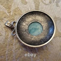 Pendentif Ancien Artisan Argent Massif Amazonite Autriche Circa 1930 37mm H50mm