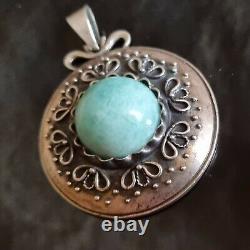 Pendentif Ancien Artisan Argent Massif Amazonite Autriche Circa 1930 37mm H50mm