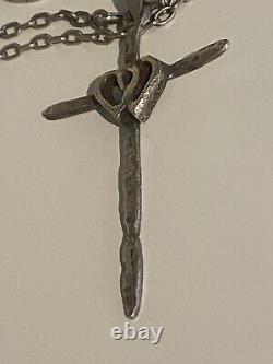 Pendentif Croix Double Cour Ancienne, Et Chaîne En Argent Massif