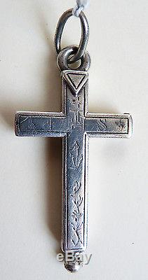 Pendentif Croix relique ARGENT massif 19e ancien reliquaire cross reliquary
