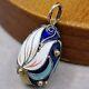 Pendentif Ancien En Argent Massif, Émail Russe Style Ouf Impérial, Bijou Vintage