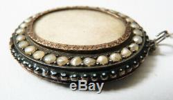 Pendentif argent massif + perles fines bijou ancien 19e siècle porte-photo
