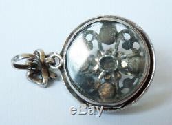 Pendentif argent massif + turquoises + perles bijou ancien porte-photo silver