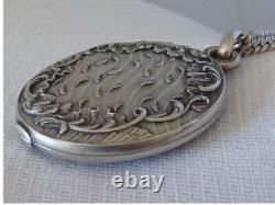 Pendentif miroir ancien art nouveau argent chaine sautoir poinçons poids 49,90g