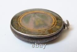 Pendentif reliquaire en argent massif Bijou ancien silver pendant verre églomisé