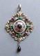Pendentif Vermeil Argent Massif + émail + Pierres Silver Bijou Ancien Poinçon Et