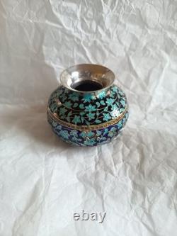 Petit Vase Ancien En Argent 925? Décoré D'émaux Cloisonnés
