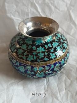 Petit Vase Ancien En Argent 925? Décoré D'émaux Cloisonnés