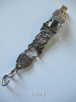 RARE ANCIEN CROCHET DE CHATELAINE à CISEAUX argent massif silver SCISSOR HOOK