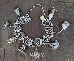 RARE Ancien Bracelet Argent massif Japon CHARMS Ancient Solid Silver Bracelet