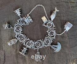 RARE Ancien Bracelet Argent massif Japon CHARMS Ancient Solid Silver Bracelet