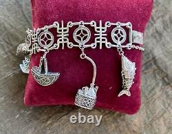 RARE Ancien Bracelet Argent massif Japon CHARMS Ancient Solid Silver Bracelet