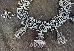 RARE Ancien Bracelet Argent massif Japon CHARMS Ancient Solid Silver Bracelet