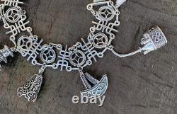 RARE Ancien Bracelet Argent massif Japon CHARMS Ancient Solid Silver Bracelet