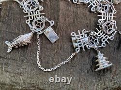 RARE Ancien Bracelet Argent massif Japon CHARMS Ancient Solid Silver Bracelet