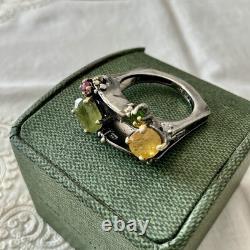 RARE NATUREL SAPHIR JAUNE / VERT, ANCIENNE BAGUE En ARGENT, FINITION OR