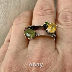 RARE NATUREL SAPHIR JAUNE / VERT, ANCIENNE BAGUE En ARGENT, FINITION OR