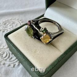 RARE NATUREL SAPHIR JAUNE / VERT, ANCIENNE BAGUE En ARGENT, FINITION OR