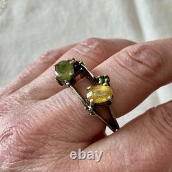RARE NATUREL SAPHIR JAUNE / VERT, ANCIENNE BAGUE En ARGENT, FINITION OR