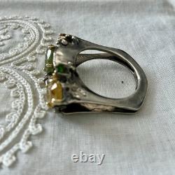 RARE NATUREL SAPHIR JAUNE / VERT, ANCIENNE BAGUE En ARGENT, FINITION OR