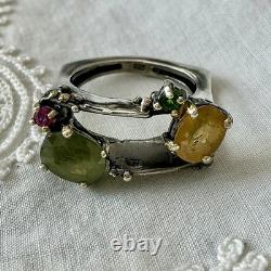 RARE NATUREL SAPHIR JAUNE / VERT, ANCIENNE BAGUE En ARGENT, FINITION OR