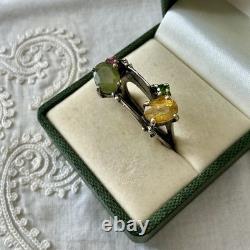 RARE NATUREL SAPHIR JAUNE / VERT, ANCIENNE BAGUE En ARGENT, FINITION OR