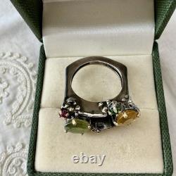 RARE NATUREL SAPHIR JAUNE / VERT, ANCIENNE BAGUE En ARGENT, FINITION OR