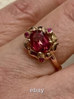 Rare ANCIENNE BAGUE BELLE TOURMALINE, RUBIS, ARGENT MASSIF /OR ROSE VERMEIL