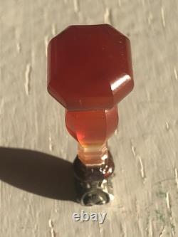 Rare Ancien Sceau Manche En Agate Facettes Et Argent Massif XIX