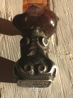 Rare Ancien Sceau Manche En Agate Facettes Et Argent Massif XIX