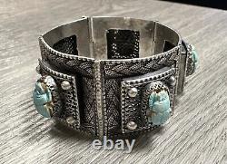 Rare Ancien bracelet Égyptien Scarabées argent massif