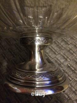 Rare Ancienne Coupe Centre De Table Cristal Épais Pied En Argent Massif Minerve